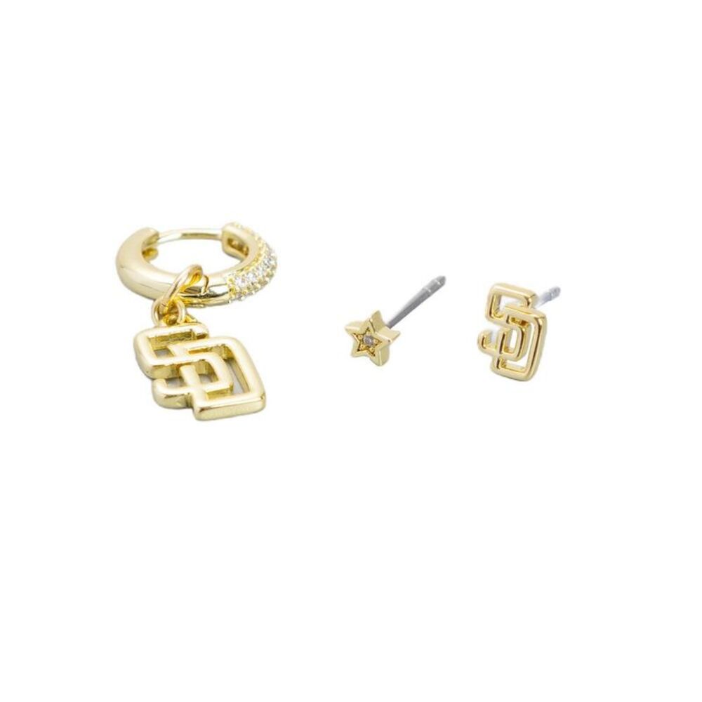 Bijoux Sport by Luv Aj MLB "San Diego Padres" Logo Huggie Earring Set - Gold